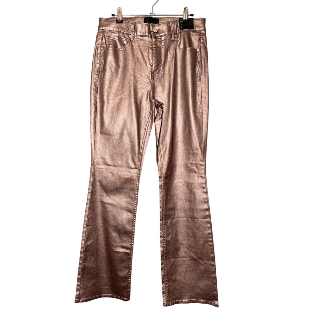 WHBM NWT Bootcut High Rise Champagne Foil Metallic Coated Jeans 6